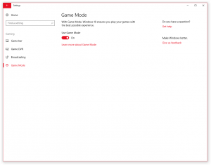 Windows 10 Creators Update Game Mode