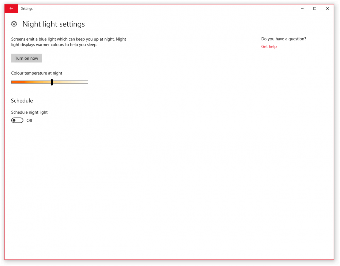 Windows 10 Creators Update Night Light