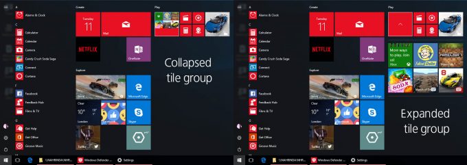 Windows 10 Creators Update Start Tile Groups