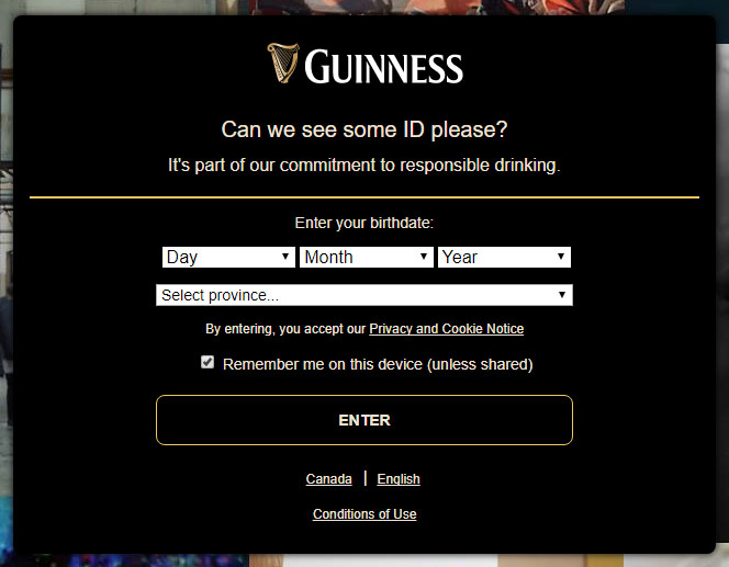 Guiness Age Verification