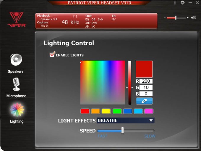 Patriot V370 Software - RGB Lighting Selection