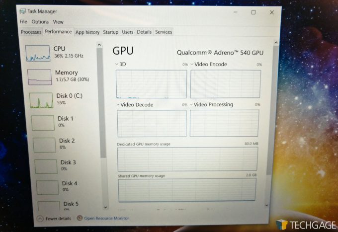 Qualcomm Snapdragon 835 Windows 10 ASUS NovaGo GPU Taskmanager