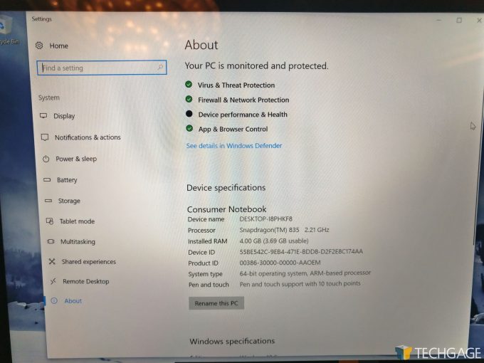 Qualcomm Snapdragon 835 Windows 10 Specs