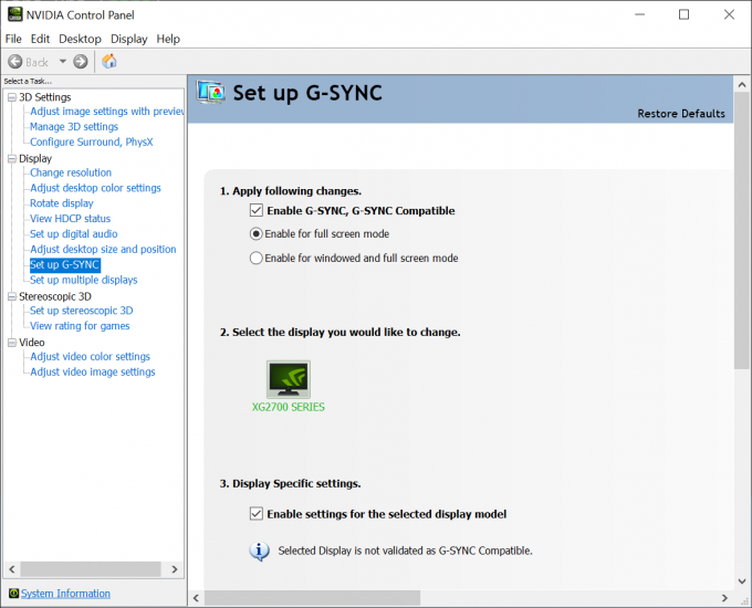NVIDIA Control Panel G-SYNC on FreeSync