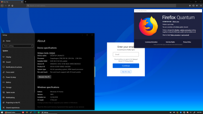 Firefox Quantum on Qualcomm's Arm-based Windows 10