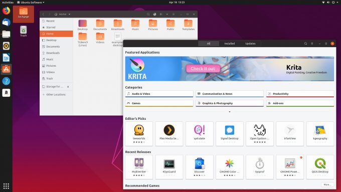 Ubuntu 19.04 File Manager and Ubuntu Software