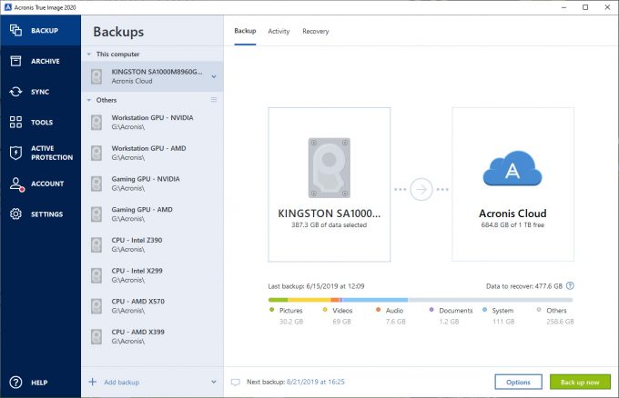 Acronis True Image 2020 - Backup Screen