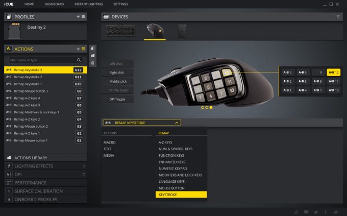 Corsair SCIMITAR RGB Elite iCUE - Remapping Options
