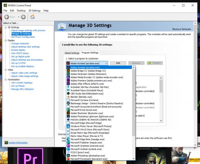 NVIDIA Control Panel for Quadro