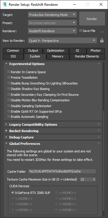 Autodesk 3ds Max - Enabling OptiX RT in Redshift