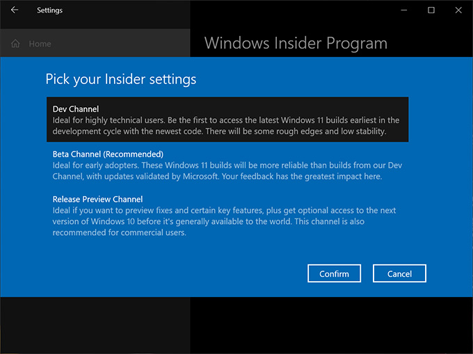 Windows Insider Preview - Opting-in Dev or Beta