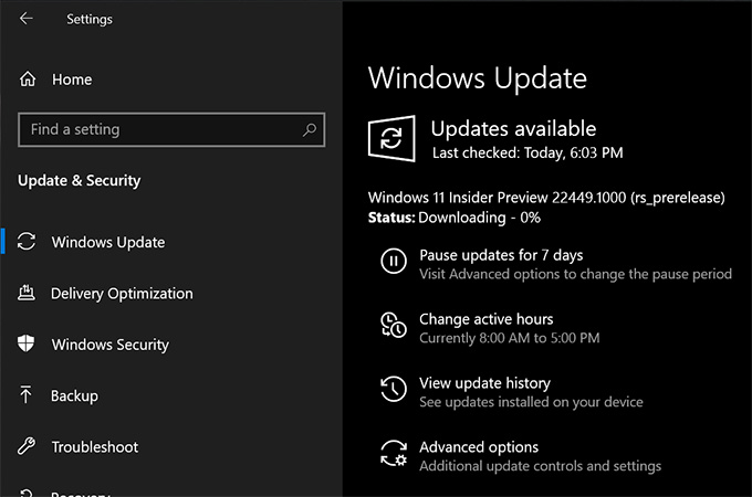 Windows Insider Preview - Windows Update Upgrade