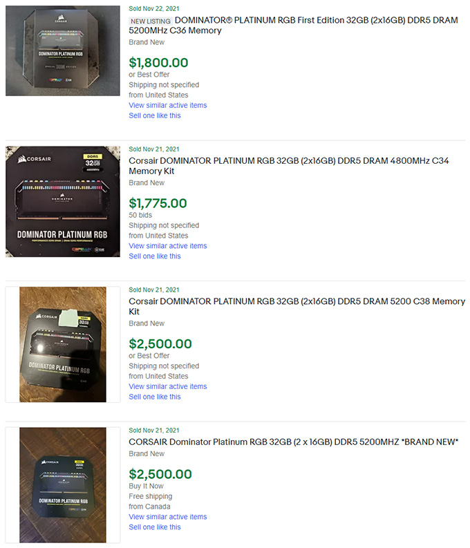 Corsair Dominator Platinum DDR5 Listings (eBay)