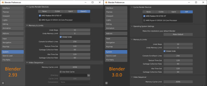 Blender 2.93 OpenCL vs. 3.0.0 HIP APIs
