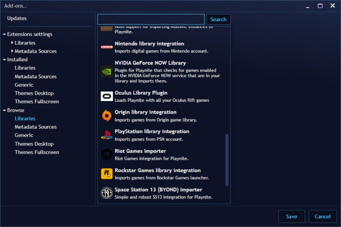 Playnite - Add-ons Screen