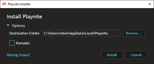 Playnite - Initial Install Screen