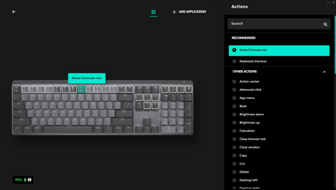 Logitech MX Mechanical Keyboard and MX Master 3S Mouse - LogiOptions+ Screen Shot - Keyboard Key Assignment