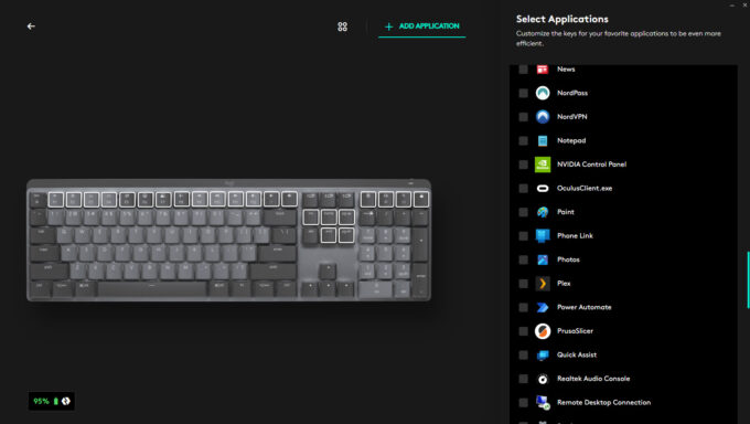 Logitech MX Mechanical Keyboard and MX Master 3S Mouse - LogiOptions+ Screen Shot - Keyboard Shortcut Assignment